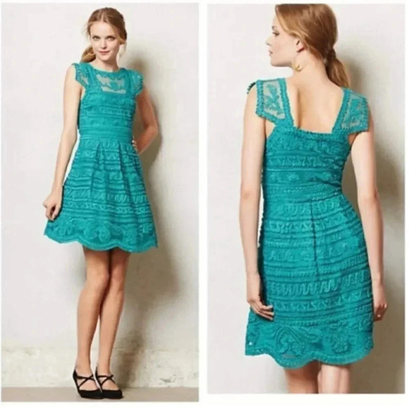 Yoana Baraschi Anthropologie Turquoise Dress Size 2 - Picture 3 of 12
